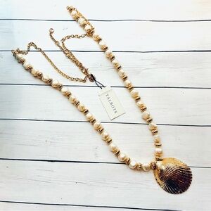 NEW NWT Talbots Gold Cream Pearl Beaded Shell Necklace Beach Vacation $79.50 Tag